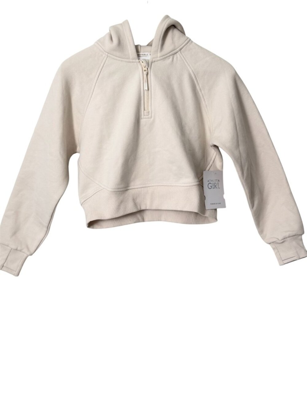 Athleta Girl All Day Half Zip Hoodie Relaxed Fit Sweatshirt Cream/Beige Sz L/12